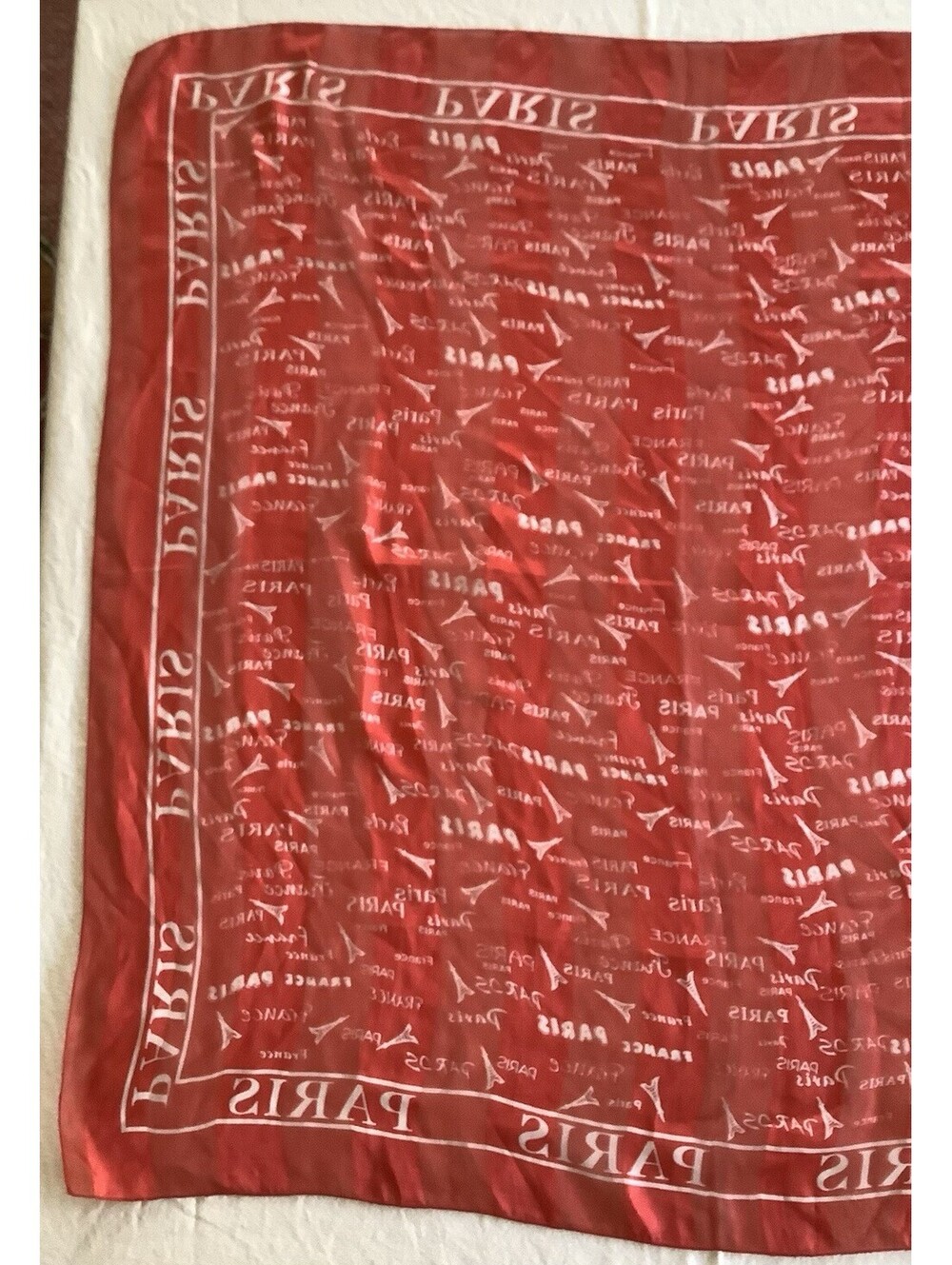 Paris, France, White on Red Scarf  100% Polyester 39" Square - Picture 8 of 9